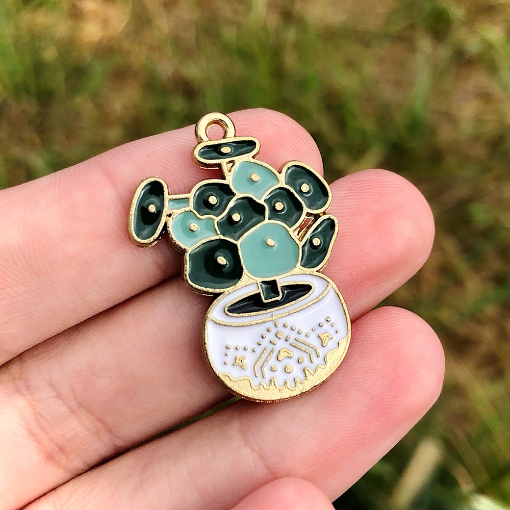 Potted Plant Enamel Plant Pendant